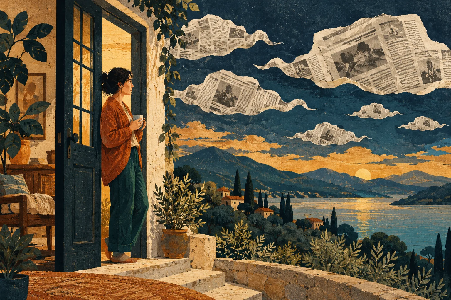Conceptual editorial illustration for How to Read a Headline Without Renting It a Room